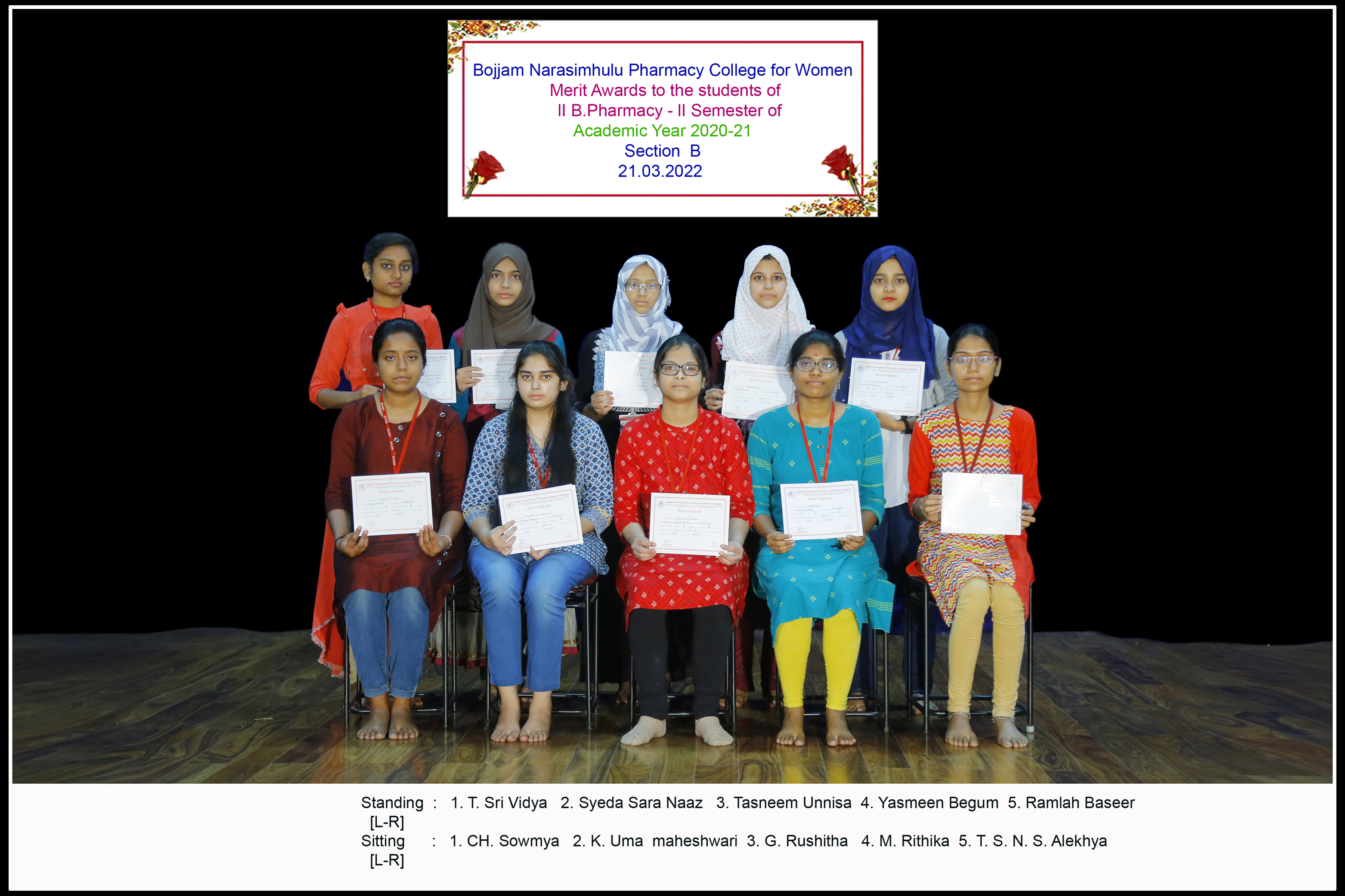 Merit awards to the students of II year II Semester for the Academic year 2020-21